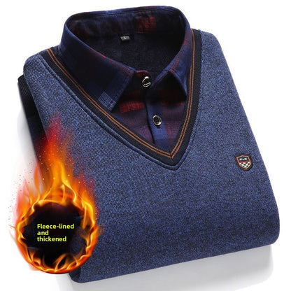 Fleece-Lined Knit Sweater for Men
