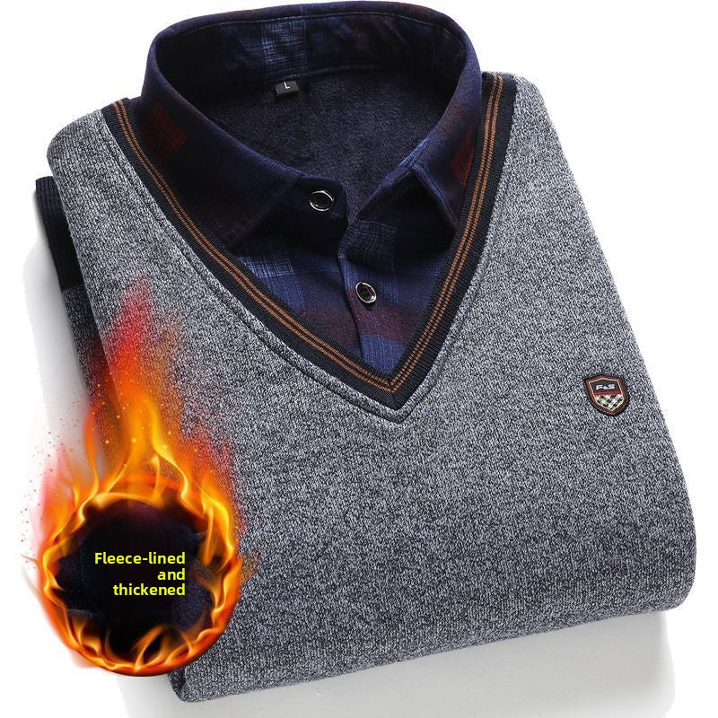 Fleece-Lined Knit Sweater for Men