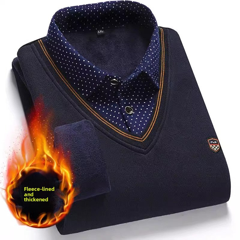 Fleece-Lined Knit Sweater for Men