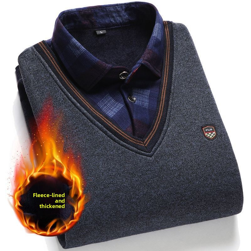 Fleece-Lined Knit Sweater for Men