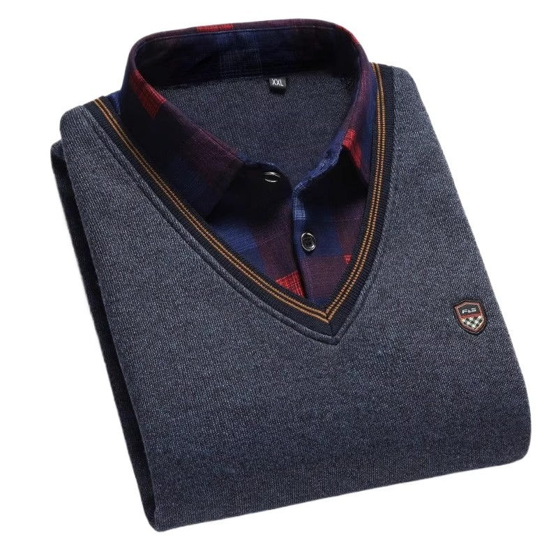 Fleece-Lined Knit Sweater for Men
