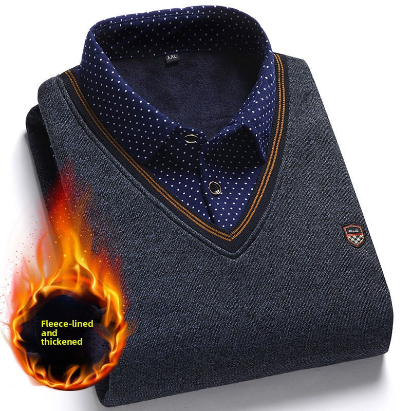 Fleece-Lined Knit Sweater for Men