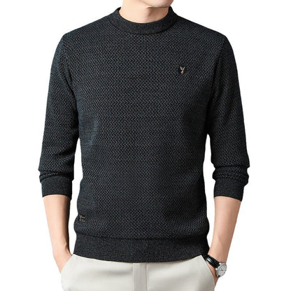 Fleece Lined Mens Knit Sweater with Embroidery