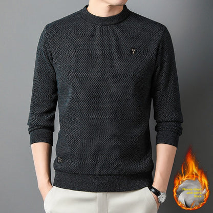 Fleece Lined Mens Knit Sweater with Embroidery