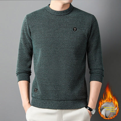 Fleece Lined Mens Knit Sweater with Embroidery