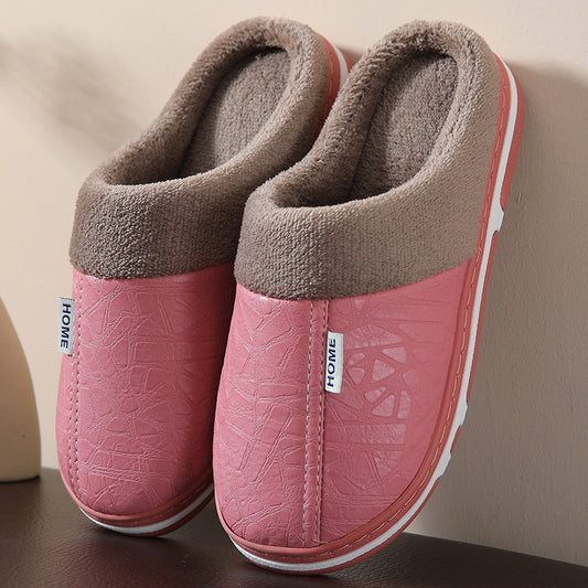 Fleece-Lined PU Leather Slippers
