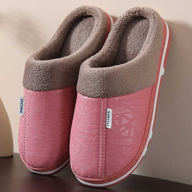 Fleece-Lined PU Leather Slippers
