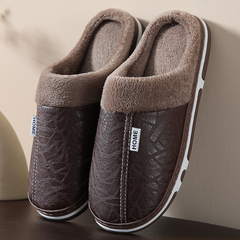 Fleece-Lined PU Leather Slippers