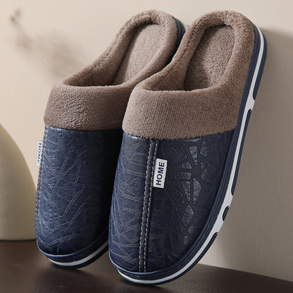 Fleece-Lined PU Leather Slippers