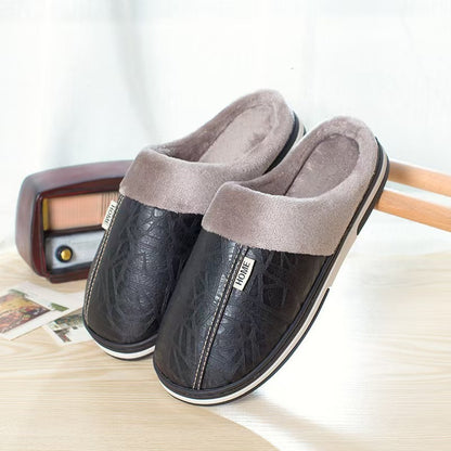 Fleece-Lined PU Leather Slippers