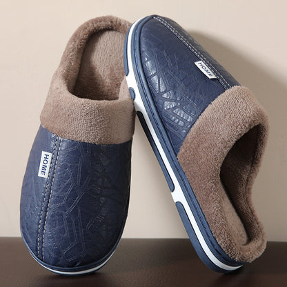 Fleece-Lined PU Leather Slippers