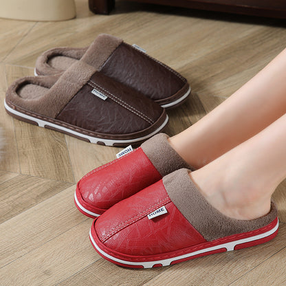 Fleece-Lined PU Leather Slippers