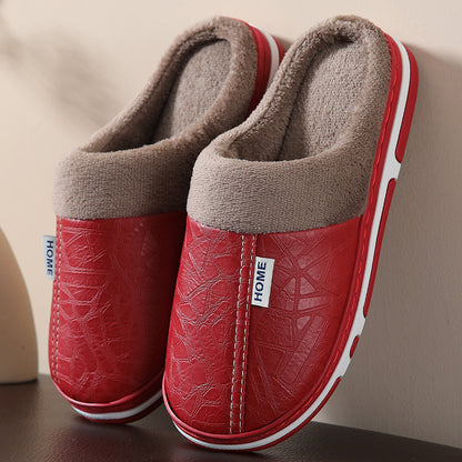 Fleece-Lined PU Leather Slippers