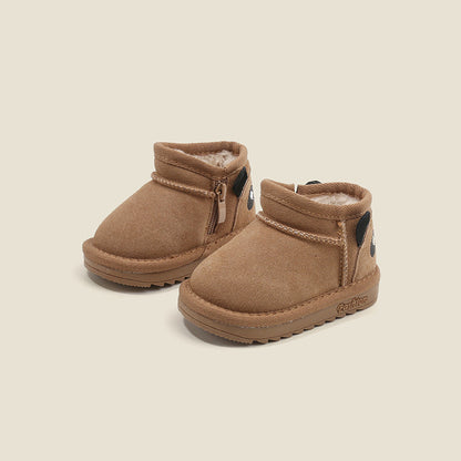 Fleece-Lined Suede Leather Snow Boots for Babies