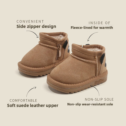 Fleece-Lined Suede Leather Snow Boots for Babies