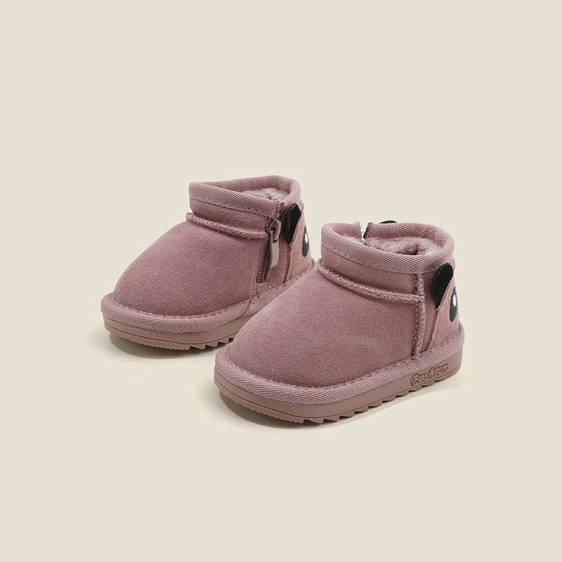Fleece-Lined Suede Leather Snow Boots for Babies