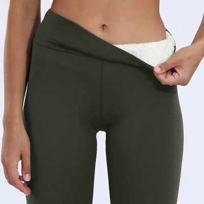 Fleece Lined Thermal Leggings Women Elastic Winter Pants