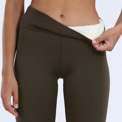Fleece Lined Thermal Leggings Women Elastic Winter Pants