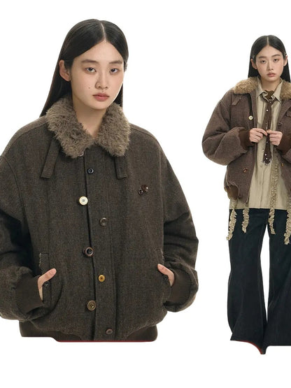 Fleece-lined warm cotton-padded jacket