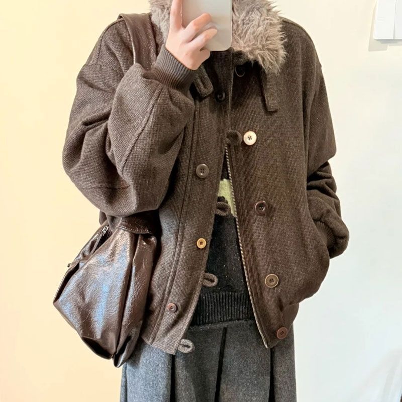 Fleece-lined warm cotton-padded jacket