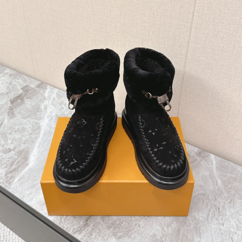 Fleece-lined warm snow boots