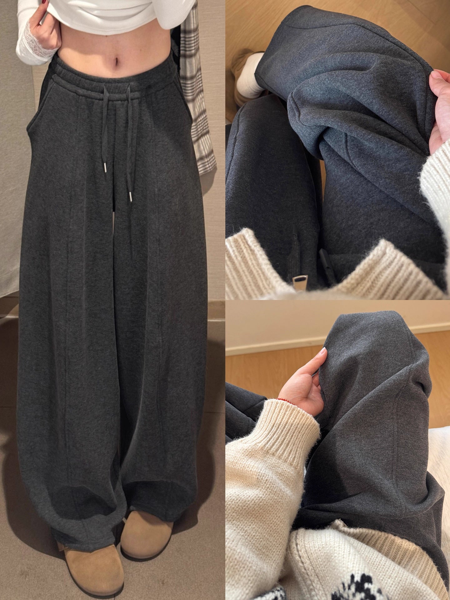 Fleece-Lined Wide-Leg Pants