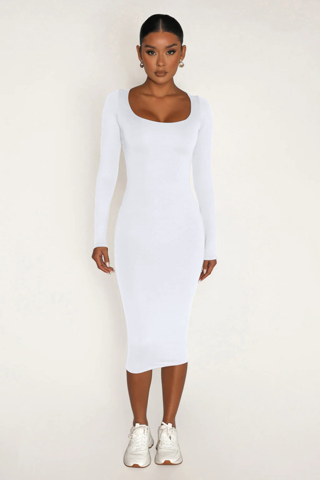 Fleece Thickened Slim-Fit Round Neck Midi Dress