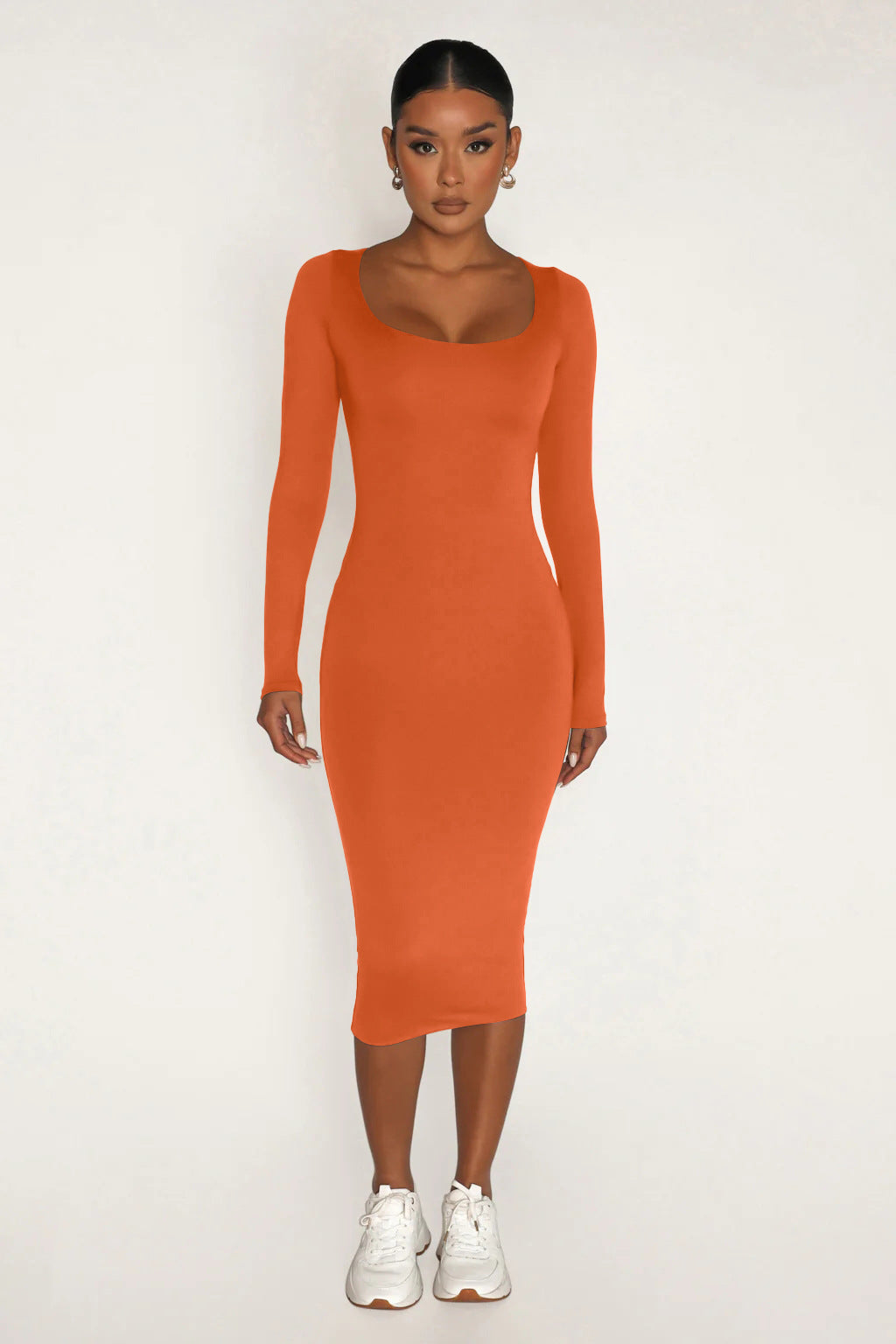 Fleece Thickened Slim-Fit Round Neck Midi Dress