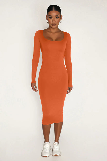 Fleece Thickened Slim-Fit Round Neck Midi Dress