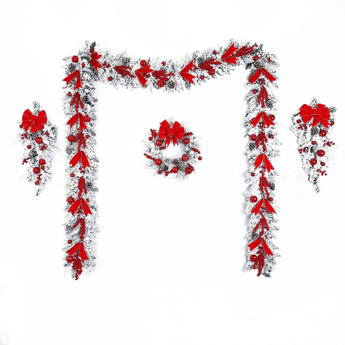 Flocked Christmas Wreath and Hanging Decor Set