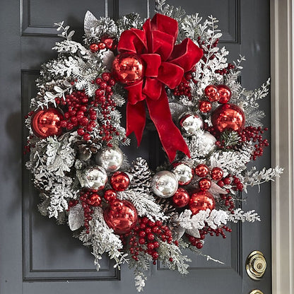 Flocked Christmas Wreath and Hanging Decor Set