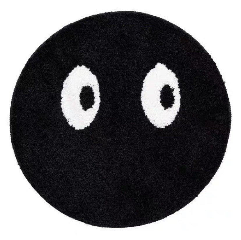 Flocked round black 8-digit carpet