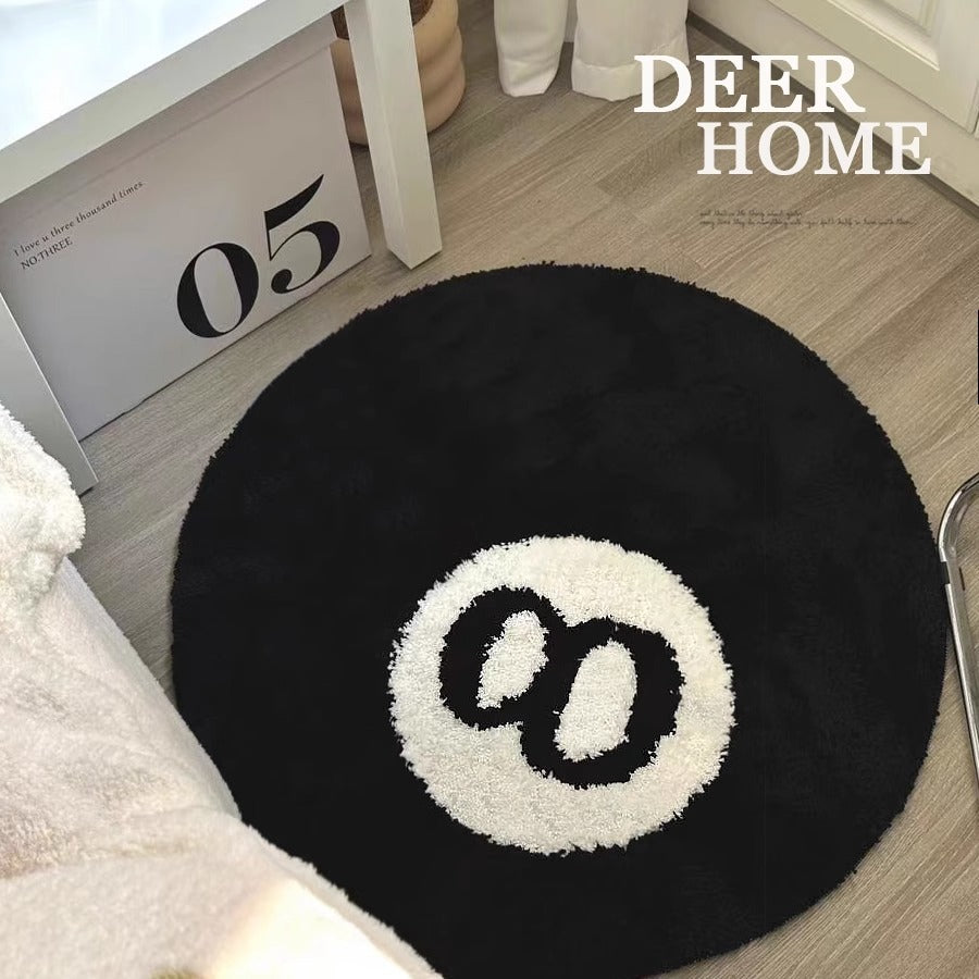 Flocked round black 8-digit carpet