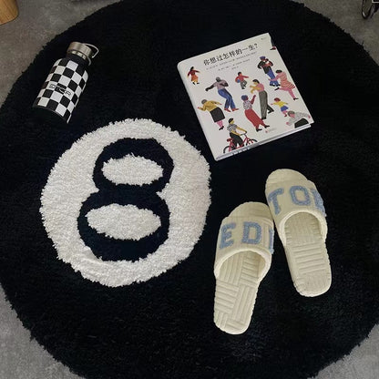 Flocked round black 8-digit carpet