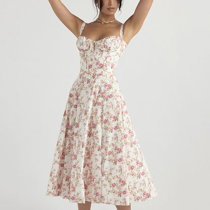 Floral Backless Lace-up Slip Dress