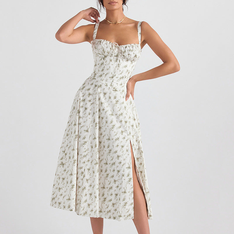 Floral Backless Lace-up Slip Dress
