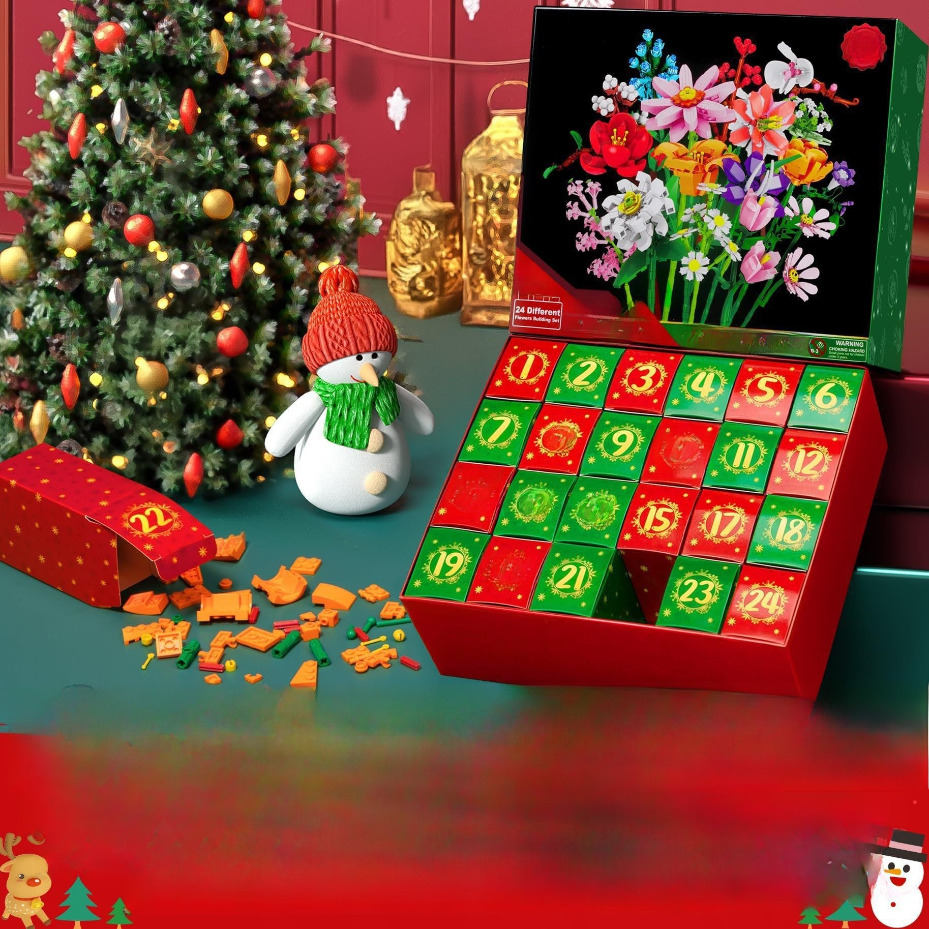 Floral bouquet building block Christmas gift box