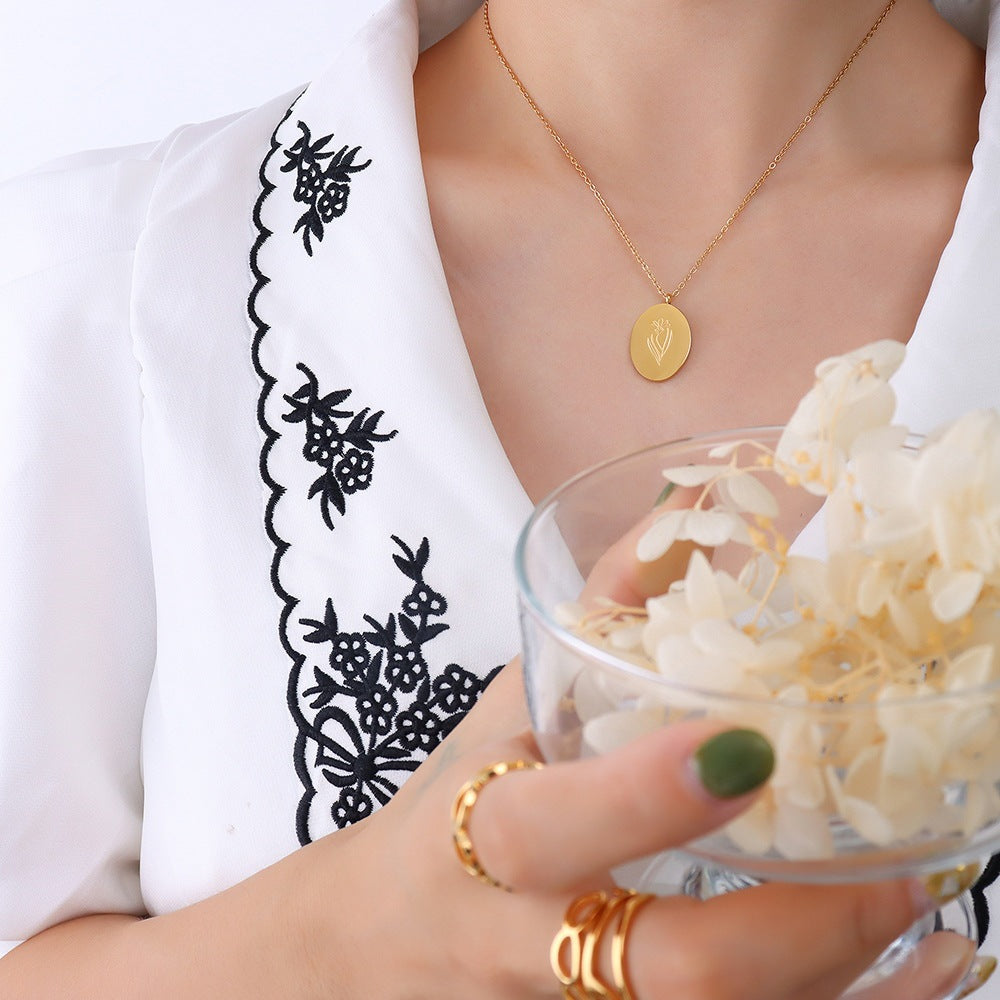 Floral Carved Titanium Steel Adjustable Necklace