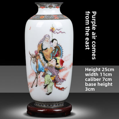 Floral Ceramic Vase with Wood Base Home Decor