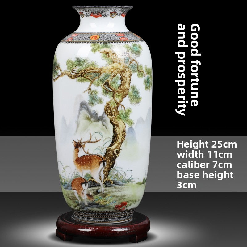 Floral Ceramic Vase with Wood Base Home Decor