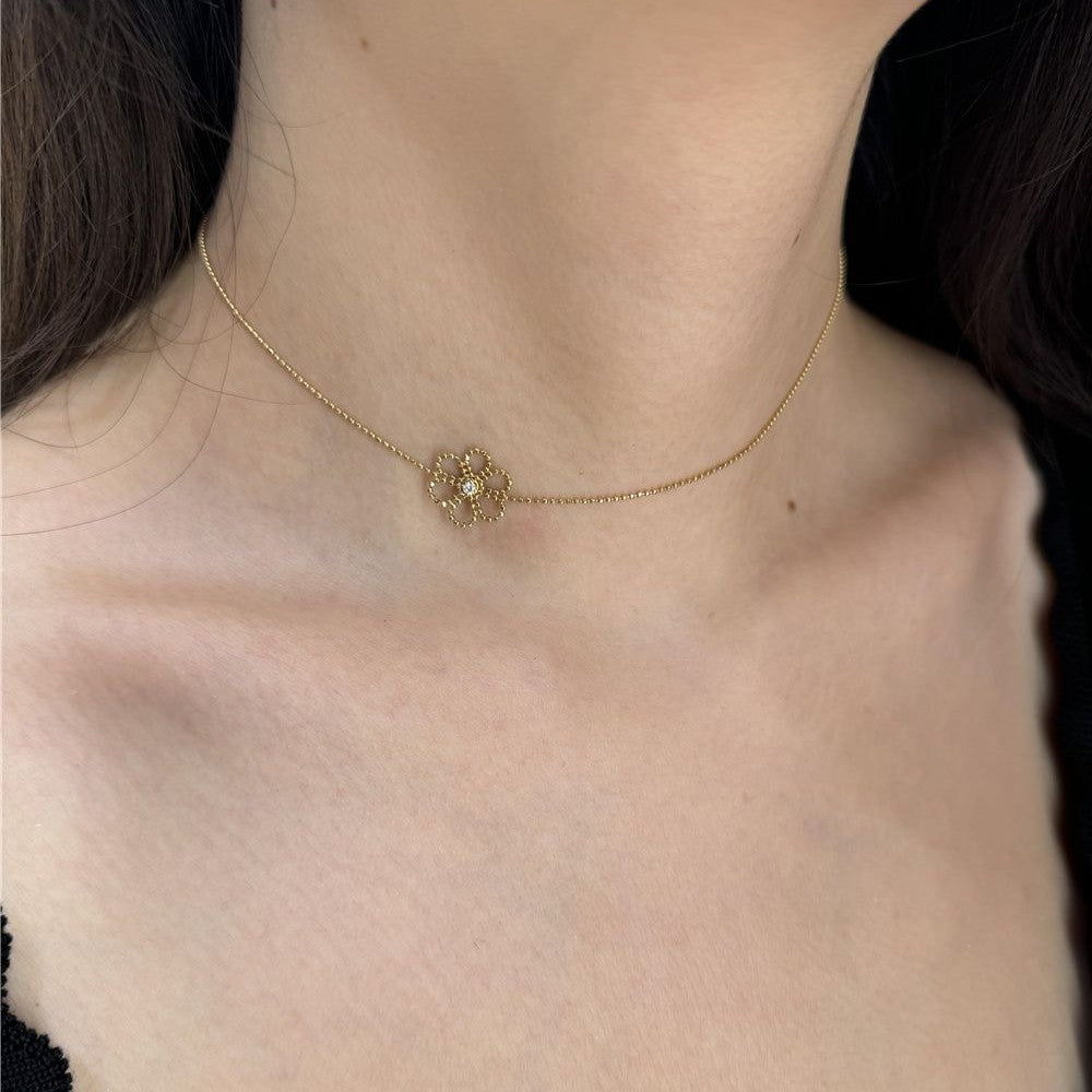 Floral Choker Necklace with Golden Pendant