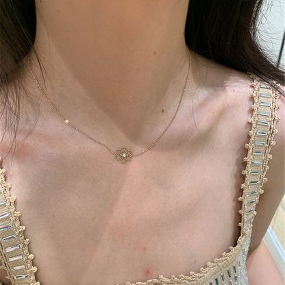 Floral Choker Necklace with Golden Pendant