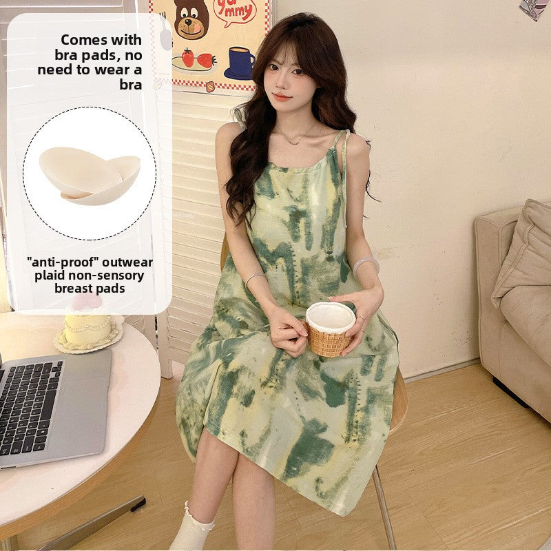 Floral cloud cotton sleeping dress with a chest cushion