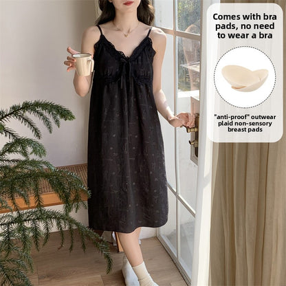 Floral cloud cotton sleeping dress with a chest cushion