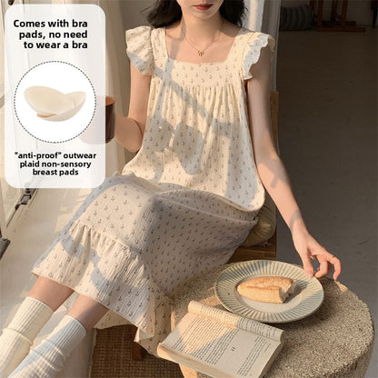Floral cloud cotton sleeping dress with a chest cushion