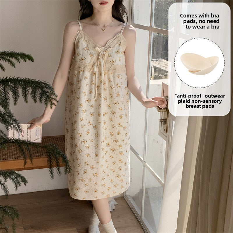 Floral cloud cotton sleeping dress with a chest cushion