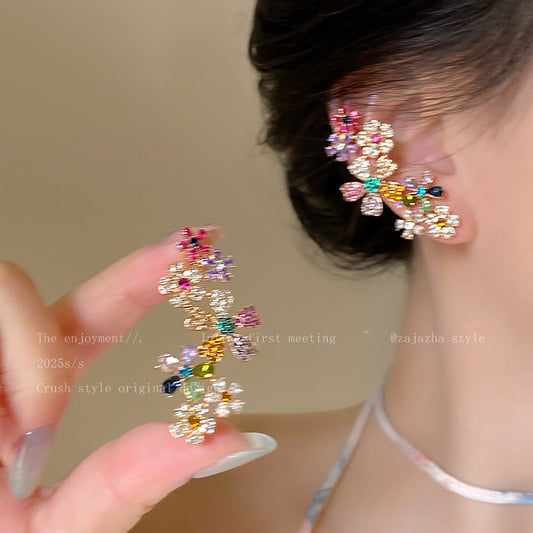 Floral Contrast Color Ear Cuffs Earrings