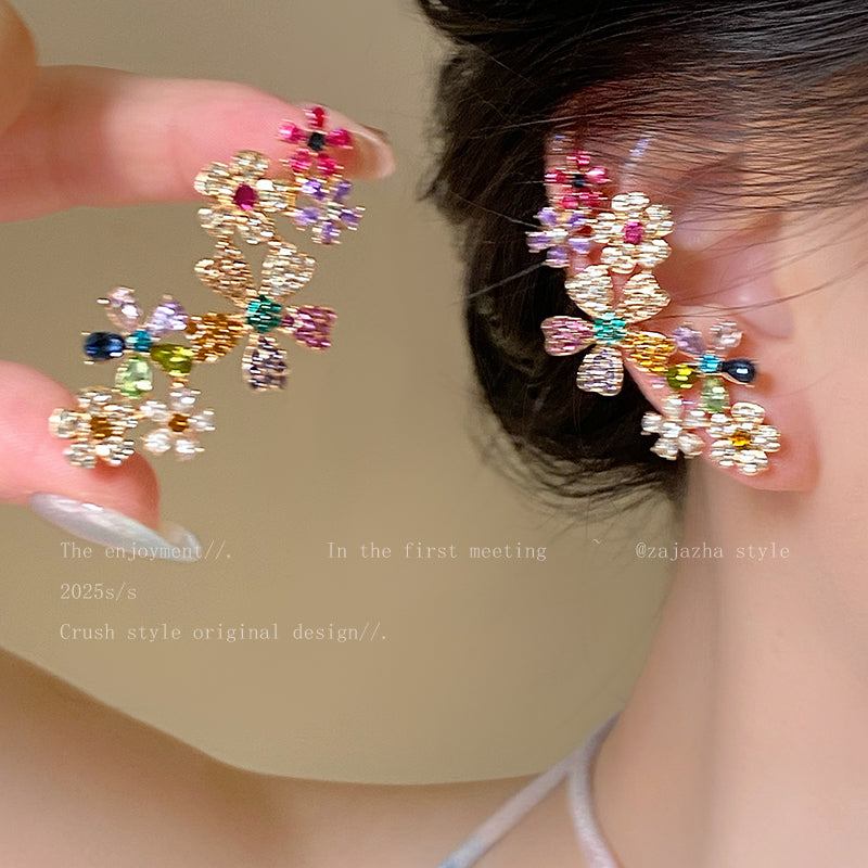 Floral Contrast Color Ear Cuffs Earrings