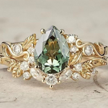 Floral Crystal Inlay Gold Tone Alloy Ring
