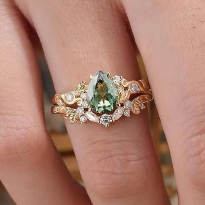 Floral Crystal Inlay Gold Tone Alloy Ring